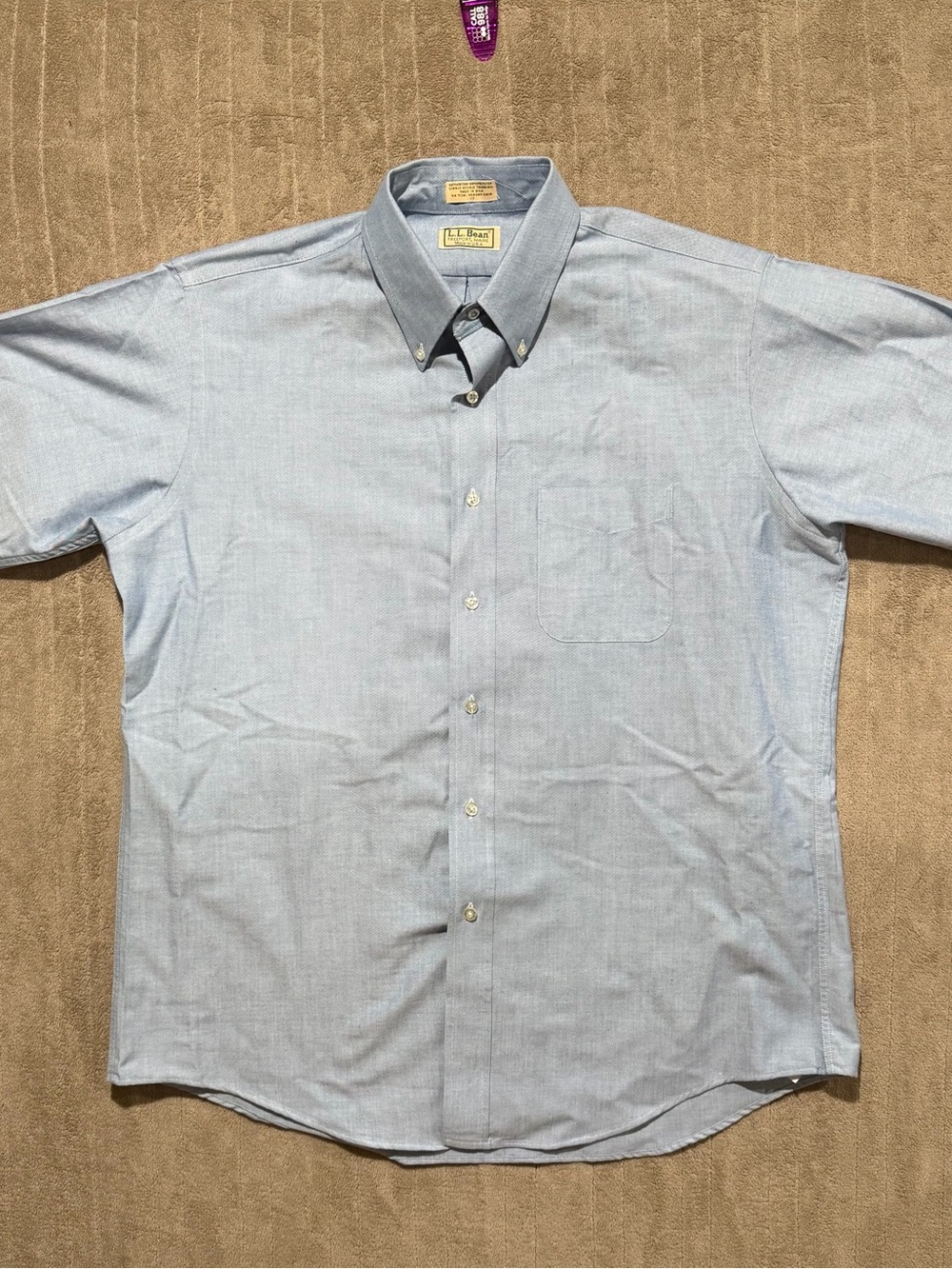VTG 90s LL Bean Mens XL Blue Oxford Button Down Short Sleeve Shirt USA Cotton 17